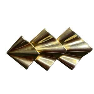 Retro Modern Art Trio of Fans or Folded Napkins Brooch Gold Tone Pin 2 in